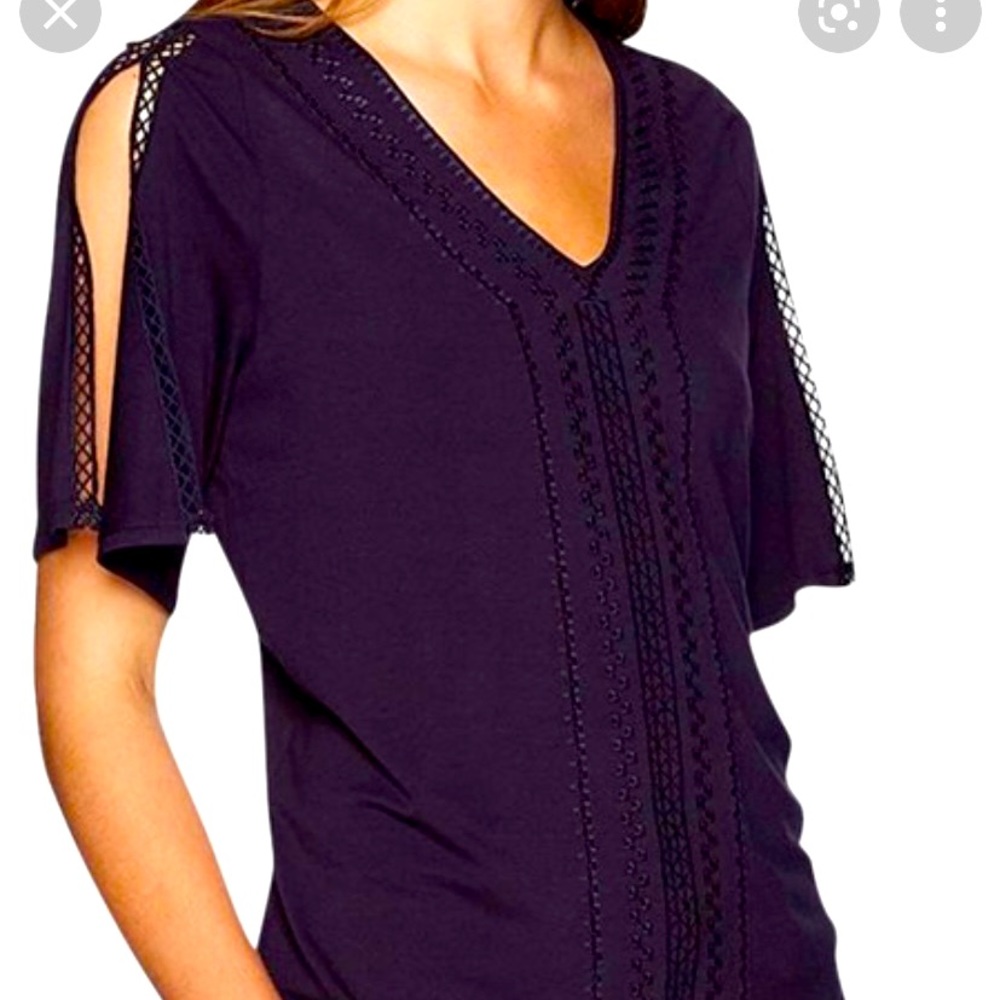 Adrianna Papell V-Neck Split Sleeve Navy Top Sz M
